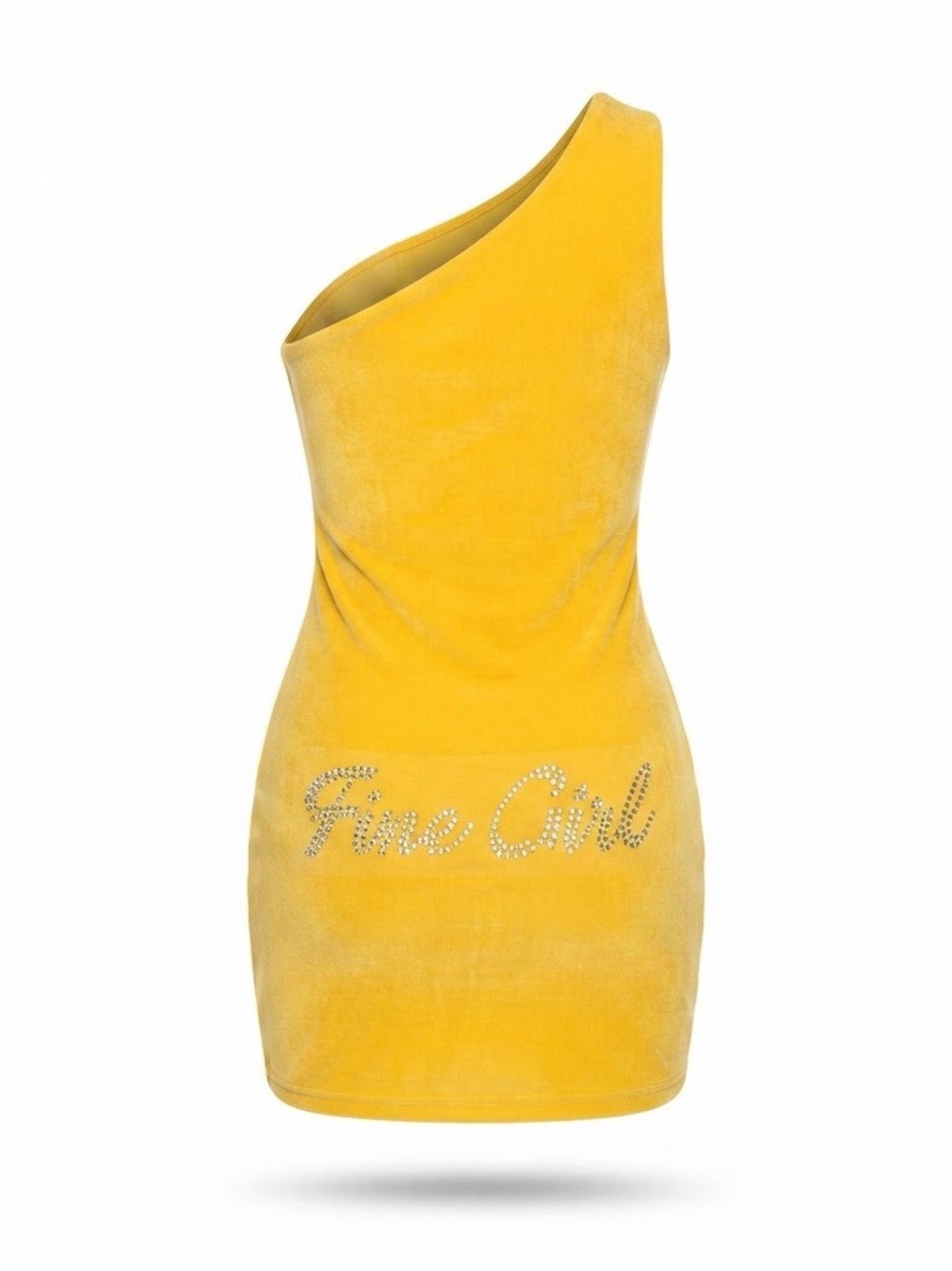 Yellow One-Shoulder Velvet Mini Dress